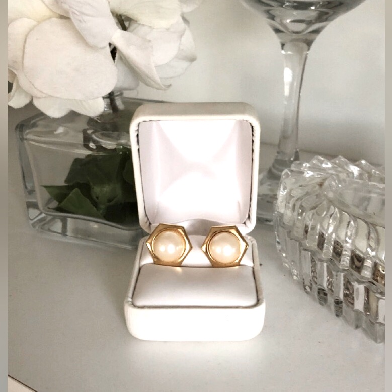 Monet Gold Tone Faux Pearl Earrings